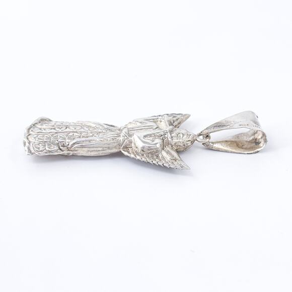 Vintage Sterling Silver 925 Religious Angel Playing a Flute Pendant - Picture 3 of 7